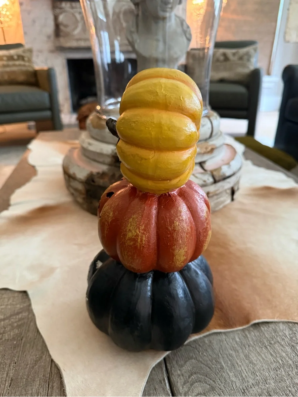 Stacked Pumpkin Smiles Halloween Table Accent - Yellow, Orange, Black